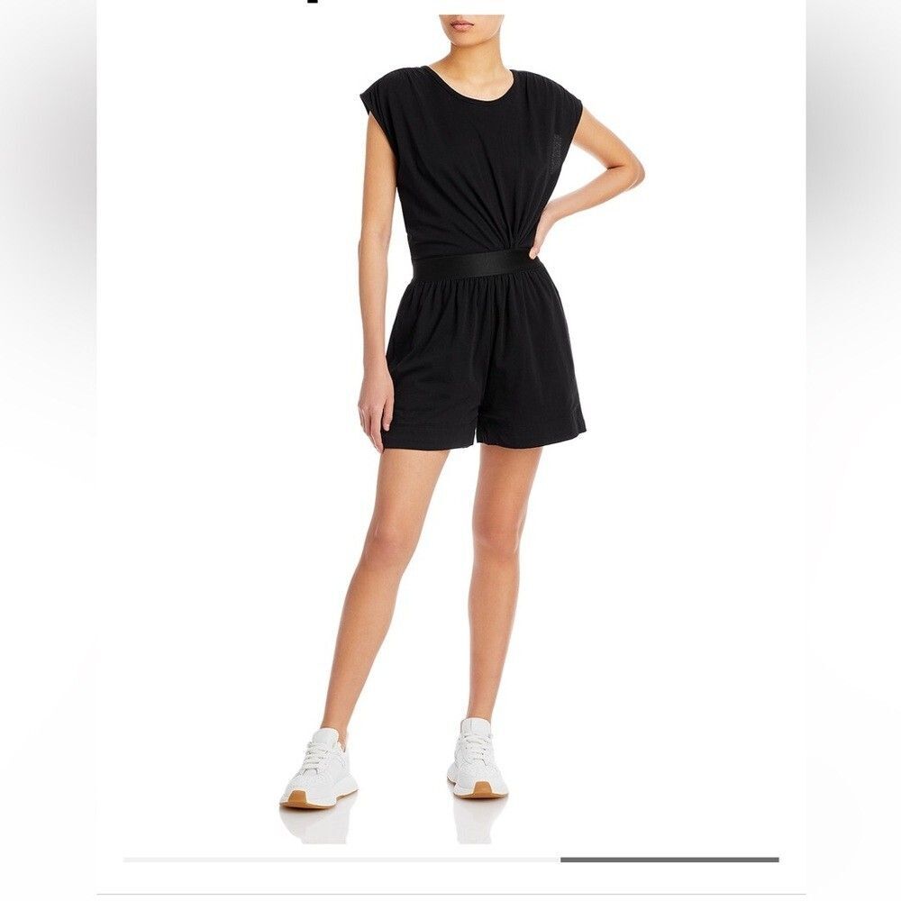 ATM Anthony Thomas Melillo Classic Jersey Romper  Black Front Twist size large